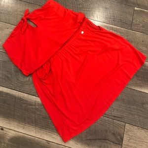 Freya, Red Poppy Bandeau Tie Front Beach Dress, S